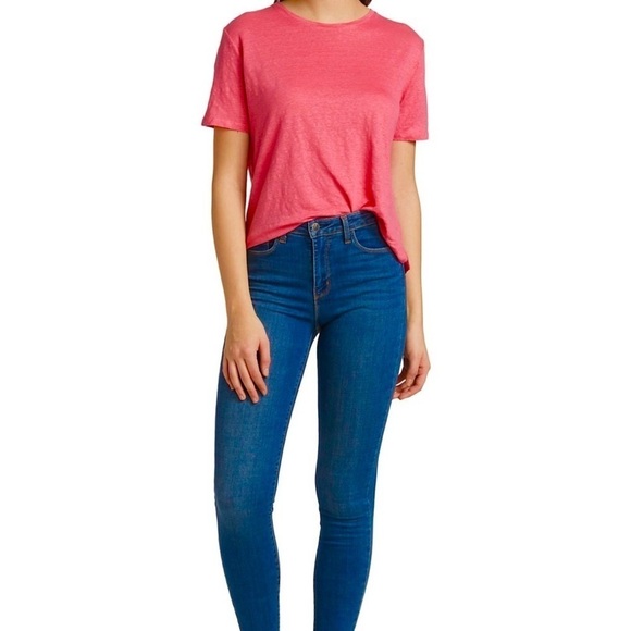 Majestic Filatures Women's Linen/Elastane Short Sleeve Crewneck Pink Tee - Picture 1 of 13